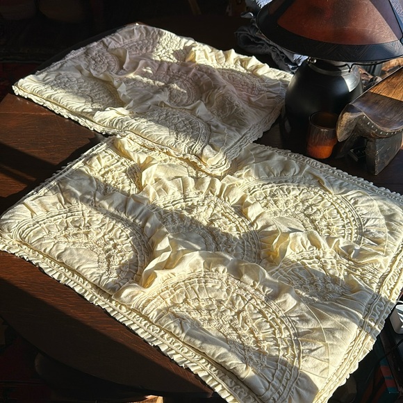 2 Anthropologie standard ruffle “Rivulet” shams in a creamy pale yellow color. - Picture 2 of 16